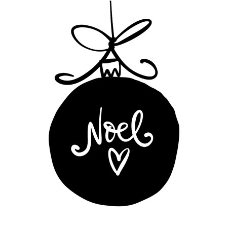 Hand drawn vector Christmas illustration toy ball with text lettering sign and stars. Noel text.の写真素材