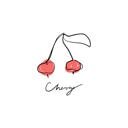 Cherry one line vector art, print for mugs, t-shirts, notebooks, posters and social media post. Modern trendy illustration.のイラスト素材