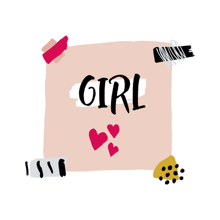 Modern lettering sign Girl, paper cutout style, isolated decor elements. Vector illustration, clipart. Good for social media post, mugs, t-shirts, notebooks, posters and postcards.のイラスト素材