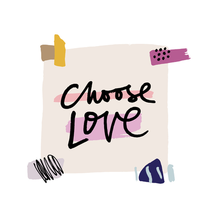 Lettering sign Choose love, paper cutout style, isolated decor elements. Vector illustration, clipart. Good for mugs, t-shirts, notebooks, posters and postcards.のイラスト素材