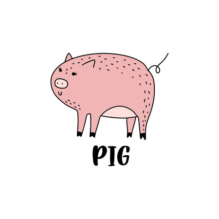 Vector cartoon pig girl art. Poster and banner element, children's book illustration, postcard, gift card, print, sticker, label and other. Isolated on white background.のイラスト素材