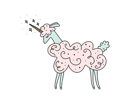 Cute cartoon llama alpaca with golden unicorn horn. Vector illustration, design for postcards, posters, t-shirts and invitations.のイラスト素材
