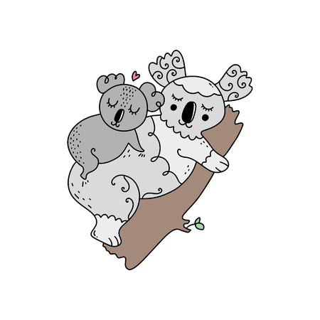Nursery art with cute koala mom and baby. Love and care theme. Vector animals illustration.のイラスト素材