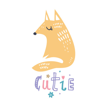 Vector and jpg image, clipart, editable isolated details. Pastel baby fox illustration, unique print for posters, cards, mugs, clothes and other.のイラスト素材