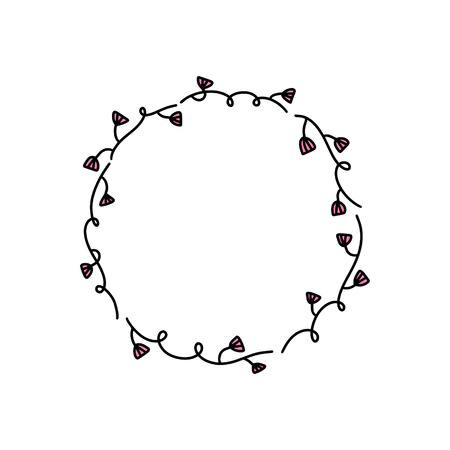 Vector cute flowers, boho frame. Poster and banner element, children's postcard illustration, gift card, print, sticker, label and other. Isolated on white background.のイラスト素材