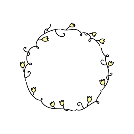 Vector cute flowers, boho frame. Poster and banner element, children's postcard illustration, gift card, print, sticker, label and other. Isolated on white background.のイラスト素材