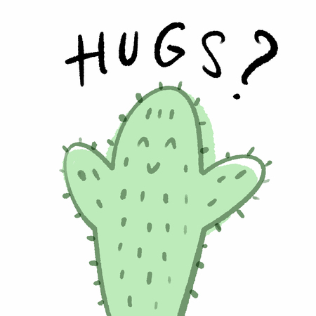 Cute cactus hugs, funny character. Vector hand drawn illustration.のイラスト素材