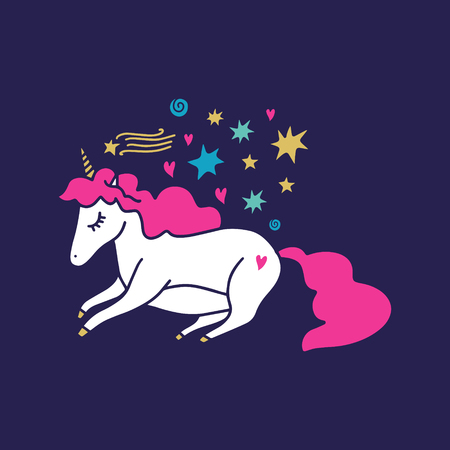 Vector and jpg image, clipart, editable isolated details. Cute sleeping unicorn art, baby Illustration, unique print for posters, cards, mugs, clothes and other.のイラスト素材