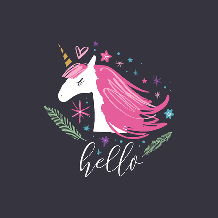 Vector and jpg image, clipart, editable isolated details. Unicorn head cute art, baby stylish illustration, nursery wallpaper.のイラスト素材