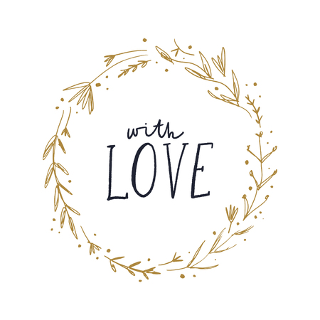 Vector boho floral frame and sign With love. Single image on white background, template.のイラスト素材