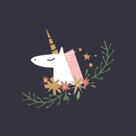 Baby unicorn face. Decor elements for your stuff and graphic design. Good for gift card and kids products. Clipart. Isolated. Vector and jpg image.のイラスト素材