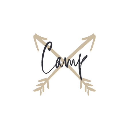 Vector hand drawn funny stylish hipster camp logo. Wild nature. Clipart, isolated vector sign.のイラスト素材
