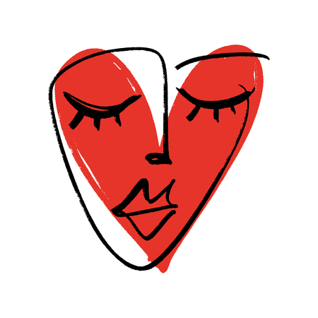 Trendy line portrait art heart face shape. Color print for clothes, textile and otherのイラスト素材