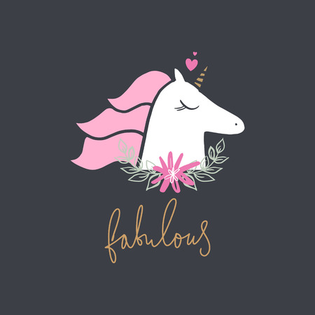 Lovely fabulous unicorn, baby stylish illustration, unique print for posters, cards, clothes and stationery. Fabulous text. Little kawaii ponyのイラスト素材