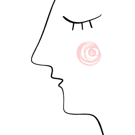 Stylized abstract continuous drawing, woman face profile. Modern style line portraitのイラスト素材
