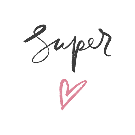 Hand lettered Super text logo, type label, print. Unique stylish calligraphy design for posters, cards, mugs, clothes and other. Isolated on white backgroundのイラスト素材