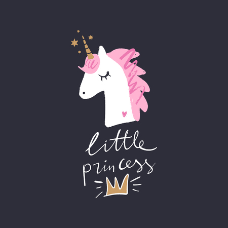 Lovely unicorn little princess, baby stylish illustration, unique print for posters, cards, clothes and stationery. So magical text. Little kawaii ponyのイラスト素材