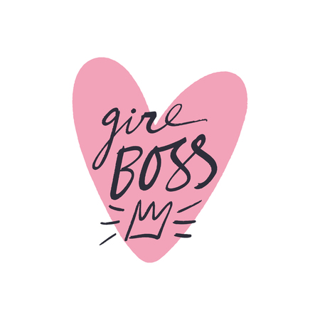 Hand lettered girl boss print. Unique stylish gift design for posters, cards, mugs, clothes and other. Illustration, clipart. Isolated and editableのイラスト素材