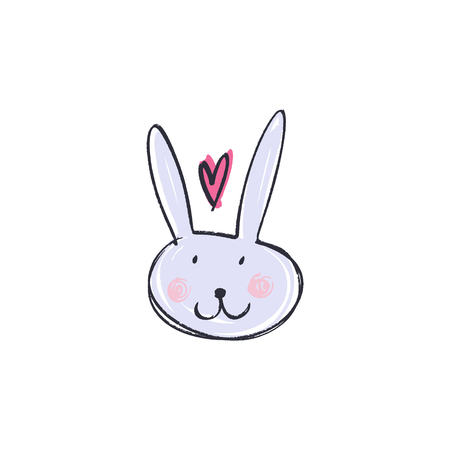 Children's handwriting. Cute funny rabbit boy face. Funny doodle animal. Little bunny in nursery cartoon style. Good for posters, cards, clothes and stationeryのイラスト素材