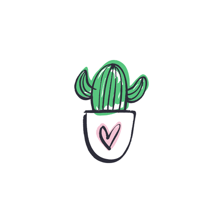 Cute cartoon hand drawn boho cactus, doodle nursery illustrationのイラスト素材