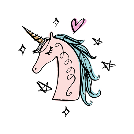 Unicorn drawing. Textile graphic print for t-shirt and other. Pony illustration head EPSのイラスト素材