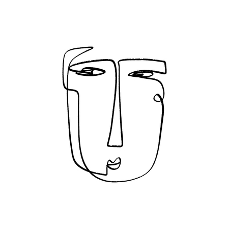 Simple hand trendy line men or woman portrait art. Print for clothes, textile and other. Stylized line art llustration, EPSのイラスト素材
