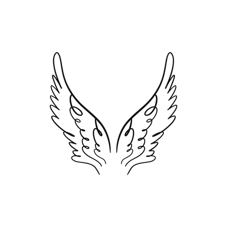 Angel, bird or pegasus pink color wings. Silhouette element. Fantasy illustration. Temporary tattoo or sticker. Trendy hand drawn doodle sketchのイラスト素材