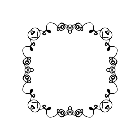 Ornate frame decor element. Detailed ink black outline rich ornament, EPSの写真素材