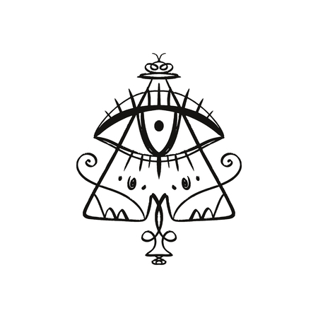 Hand drawn Eye of Providence stylized symbol. Triangle pyramid. Boho alchemy symbol tattoo or sticker. Isolated editable EPSの写真素材