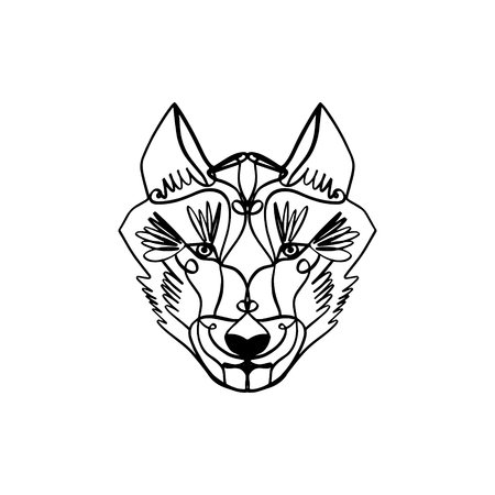 Patterned head of the wolf mask, animal face on white background. African or indian totem, boho style, flash tattoo design. Antistress art. Good for t-shirt design, bag, phone case, room poster and postcardのイラスト素材