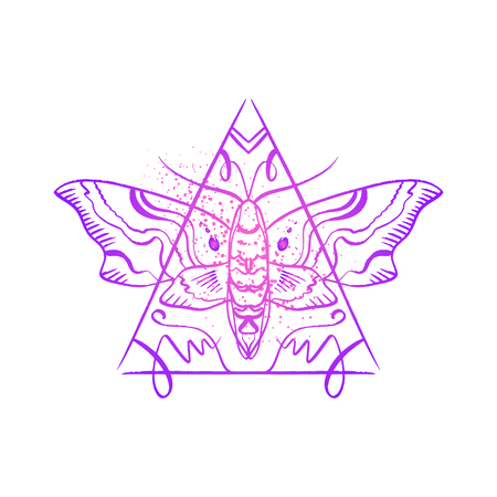 Contour of hawk moth. Triangle pink pyramid. Antistress coloring. Butterfly line sketch, good for apps and web iconsのイラスト素材