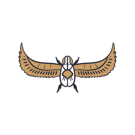 Ancient Egypt symbol, beetle. Element, outline image, line art insect. Pattern flash tattoo. Good for apps and web icon, t-shirt design, bag, phone case and moreの写真素材