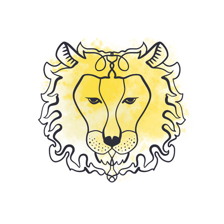 Lion head, ornament. African totem, boho style, flash tattoo design. Antistress art. Good for t-shirt design, bag, phone case, room poster and postcardのイラスト素材