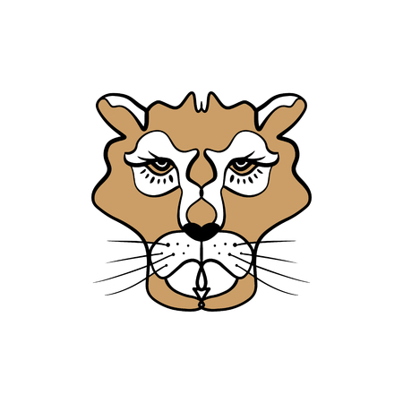 Lioness line art minimal logo. African totem, boho style, flash tattoo design. Good for t-shirt design, bag, phone case, room poster and postcardのイラスト素材