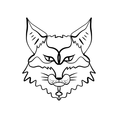 Patterned head of the manul cat, animal face on white background. Totem, boho style, flash tattoo design. Antistress art. Good for t-shirt designのイラスト素材