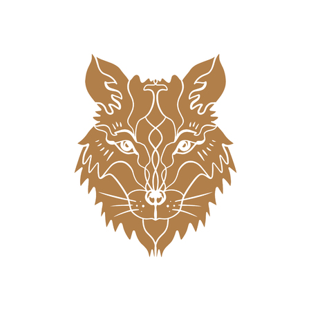 Animal flash tattoo. Beautiful totem wolf or fox, boho hippie northen style, sticker. Antistress art. Good for t-shirts design, bags, phone cases, room posters, postcard and webのイラスト素材