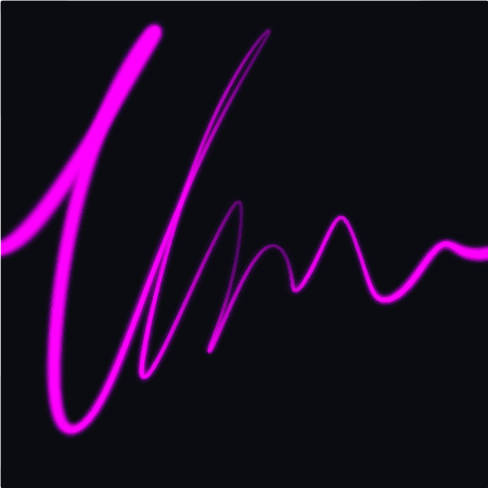 Neon scribble sketch objects. Waves vibration lines, isolated on dark background. Light paintingのイラスト素材