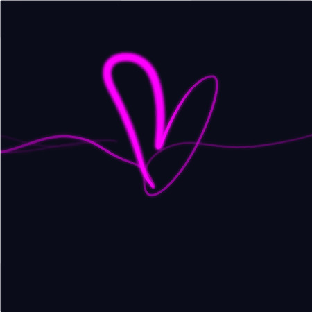 Neon glowing bright pink heart sign, sound wave vibration line, isolated on dark background. Light painting. Valentine's Day clipartのイラスト素材