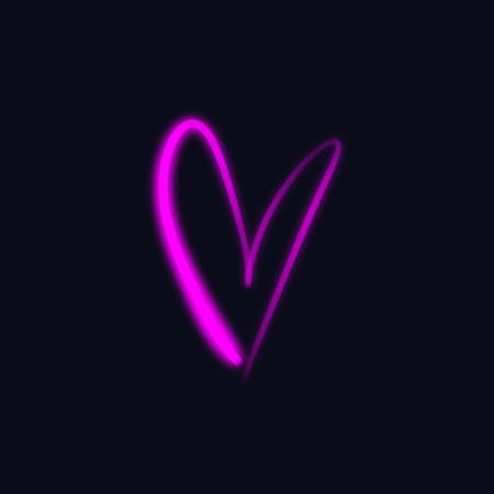 Neon glowing bright pink heart sign, isolated on dark background. Light painting. Valentine's Day clipartのイラスト素材
