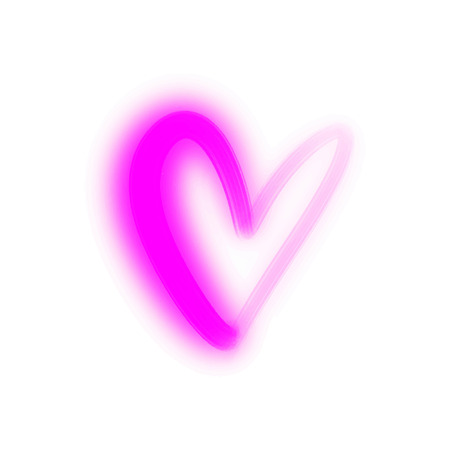 Neon glowing bright pink heart sign, isolated on white background. Light painting. Clipartのイラスト素材