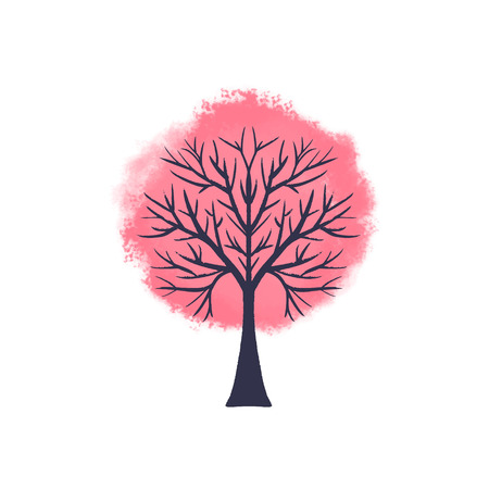 Cherry blossoms. Stylized card for the holiday of Sakura in Japan. Tree hand drawn illustration. Watercolor painting on white backgroundのイラスト素材