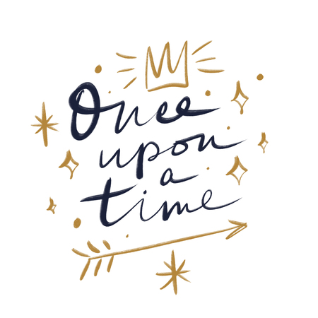 Lettering Once upon a time. Magic art. Neon luminous lines. Decor element, print for your stuff and graphic design. Good for gift card and kids productsのイラスト素材