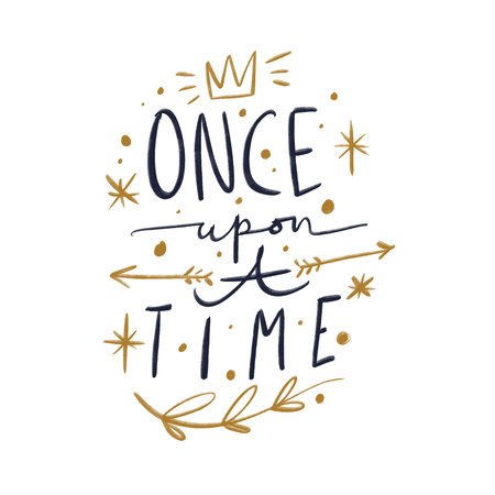 Lettering Once upon a time. Magic art. Neon luminous lines. Decor element, print for your stuff and graphic design. Good for gift card and kids productsのイラスト素材