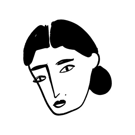 Vector simple hand drawn black and white trendy line portrait art. Monochrome print for clothes, textile and other. illustrationのイラスト素材