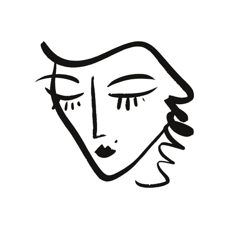 Vector simple hand drawn black and white trendy line portrait art. Monochrome print for clothes, textile and other. EPS illustrationのイラスト素材