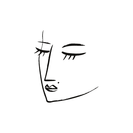 Vector simple hand drawn black and white trendy line portrait art. Monochrome print for clothes, textile and other. EPS illustrationのイラスト素材