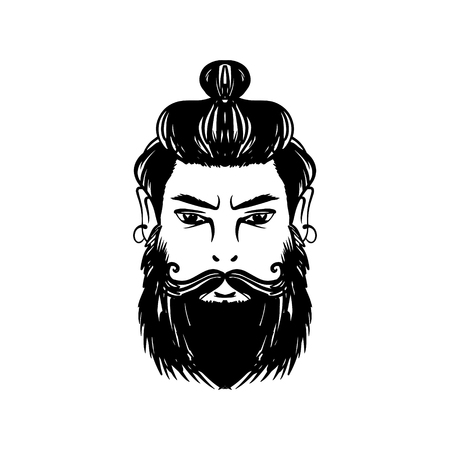 Portrait of handsome stylish casual man hipster with beard. Sketch doodle style illustration. Coloring page element. Vector EPS clipartのイラスト素材