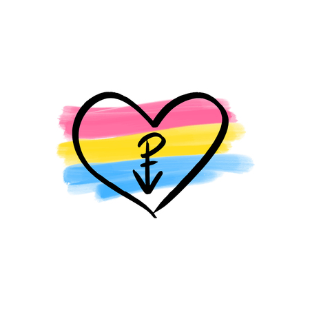 Pansexual movement lgbt symbol color flag. Sexual minorities, gays and lesbians. Freedom concept badge with heart shape. Vector illustrationのイラスト素材
