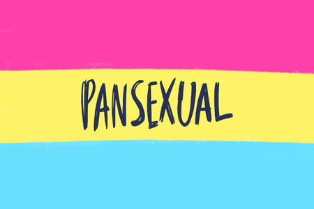 Pansexual movement lgbt symbol color flat flag with text. Sexual minorities, gays and lesbians. Freedom concept poster. Lettering. Vector illustrationのイラスト素材