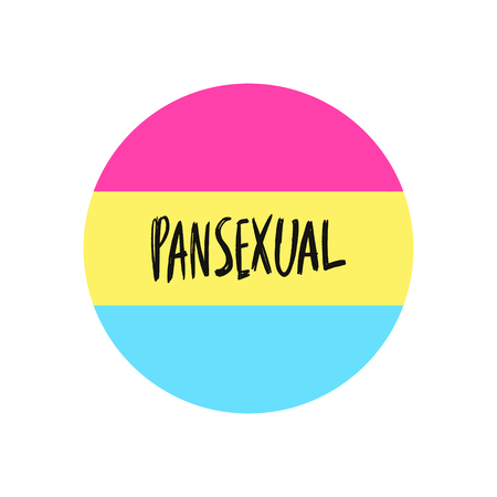 Pansexual movement lgbt symbol color flag. Sexual minorities, gays and lesbians. Freedom concept circle badge with text. Vector illustrationのイラスト素材